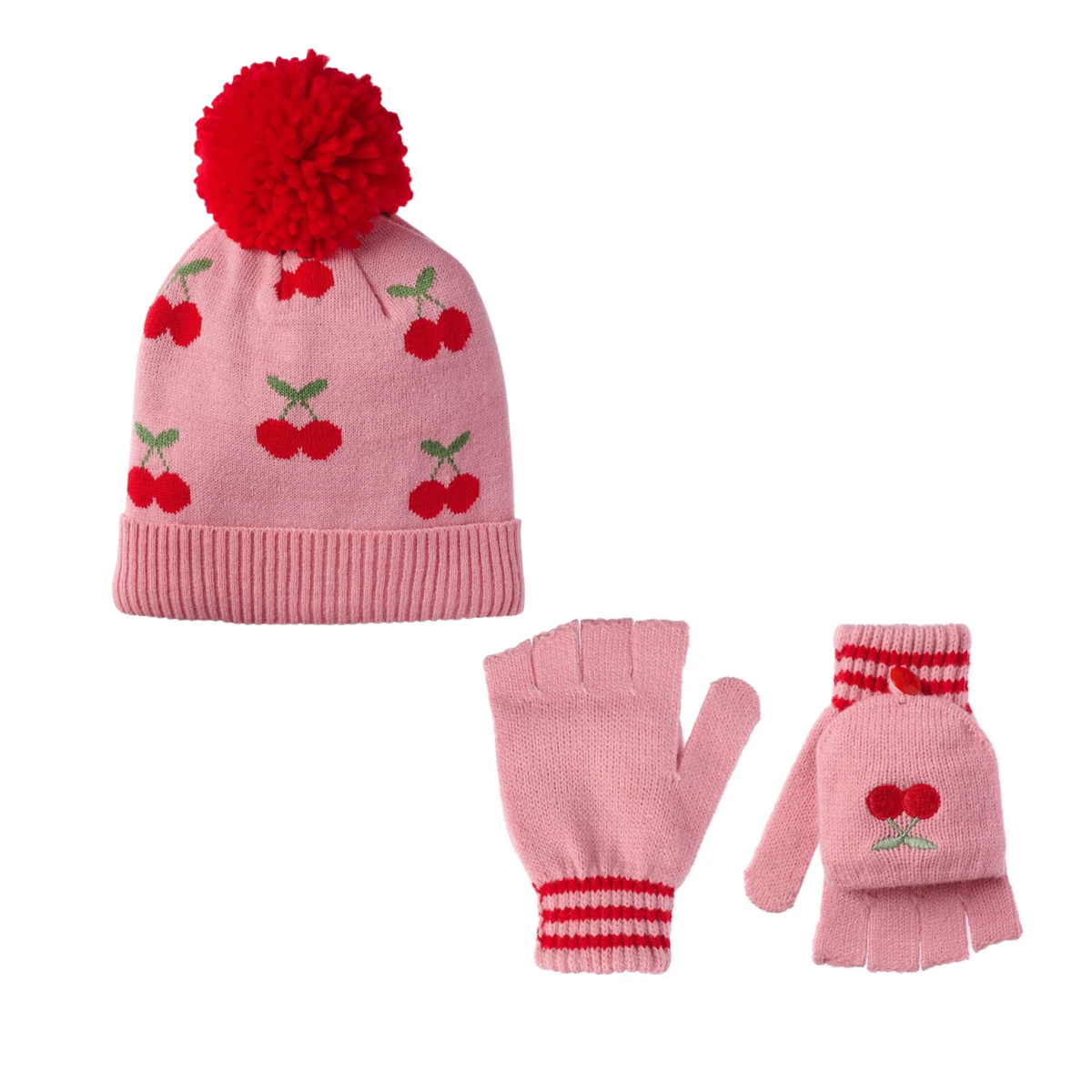 Žiemos rinkinys Cheerful Cherry: kepurė ir pirštinės